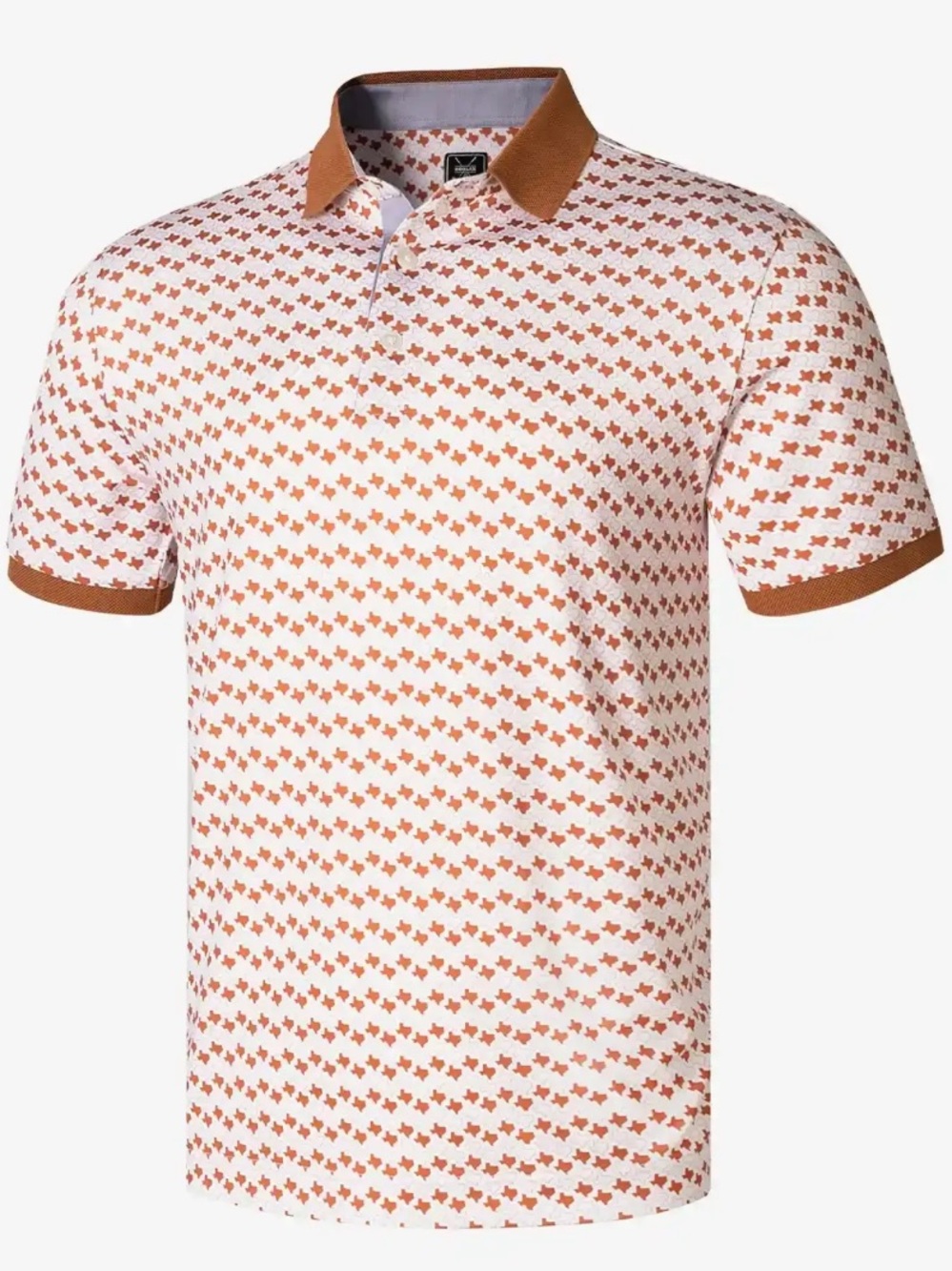 Deolax Men's Burnt Orange and White Texas Golf Polo & White Short Sleeve 2XL